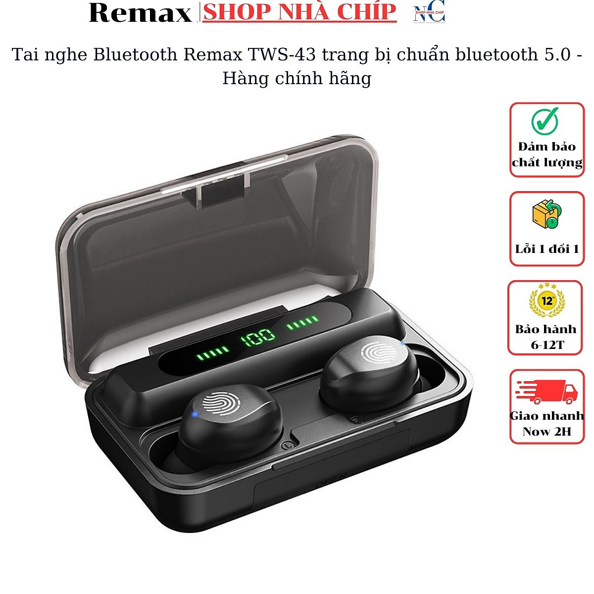 Tai nghe Bluetooth Remax TWS-43 trang bị chuẩn bluetooth 5.0 - Hàng chính hãng