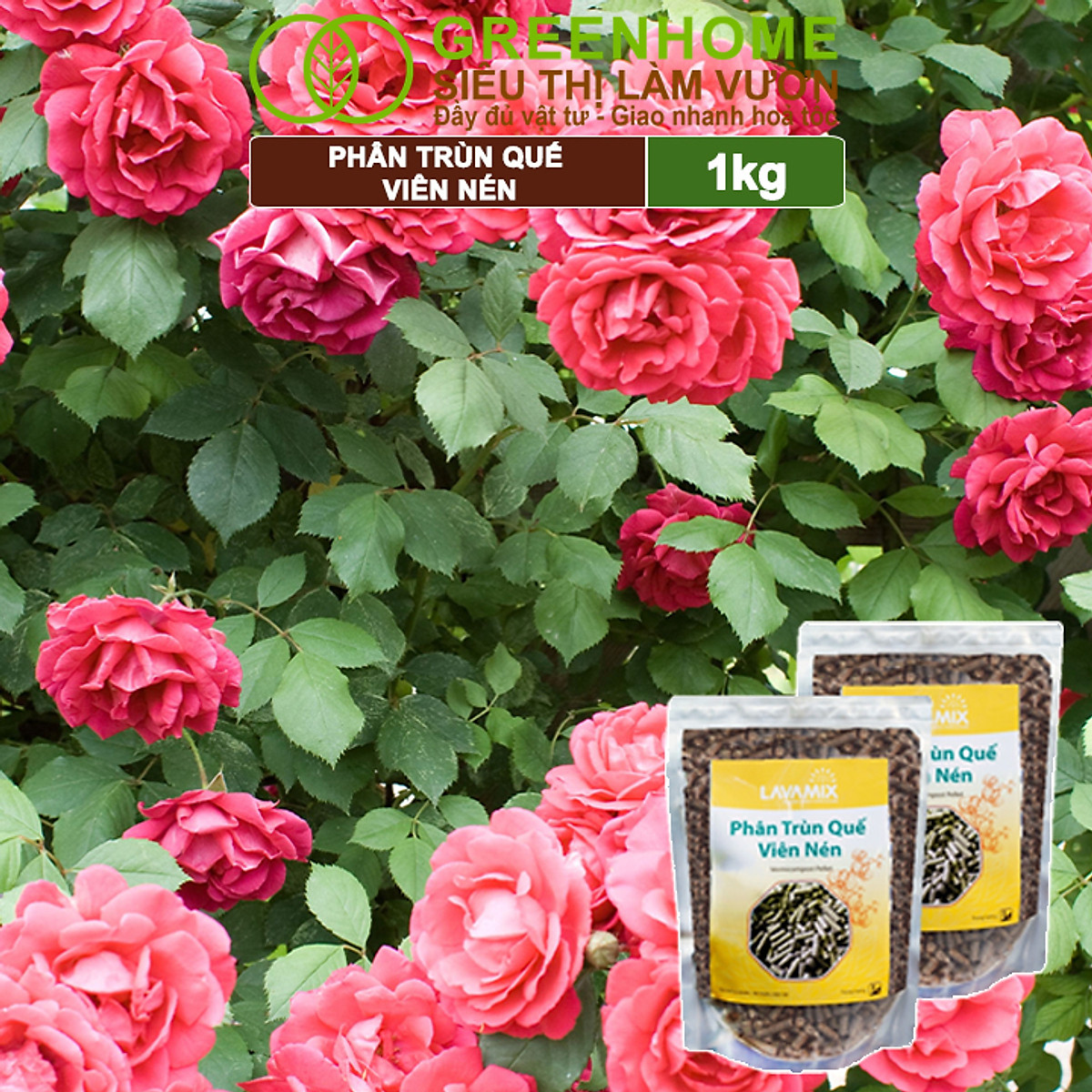 Phân Trùn Quế Viên Nén Greenhome, Lavamix, Bao 1kg, Dinh Dưỡng Hữu Cơ, Không Mùi, Tốt Cho Lan, Bonsai, Rau, Cây Ăn Trái
