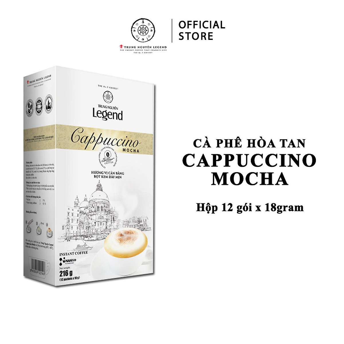 Trung Nguyên Legend - Cà phê hoà tan rang xay Cappuccino Mocha - Hộp 12 gói x 18gr ( có sữa)