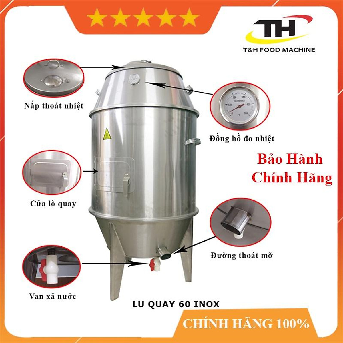 Lò quay vịt, lò quay gà vịt Inox phi 60 - Bếp nướng, vỉ nướng