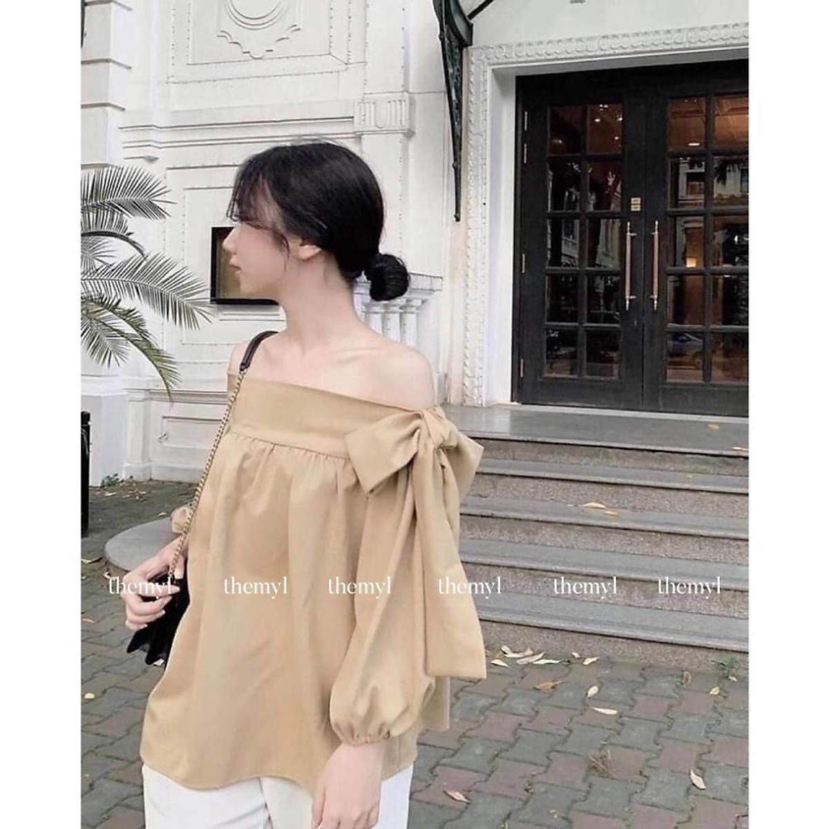 Áo trễ vai buộc nơ tay dài, áo babydoll trễ vai thắt nơ - myl.fashion Áo Trễ Vai Buộc Nơ Tay Dài, Áo Babydoll Trễ Vai Thắt Nơ - Myl.Fashion