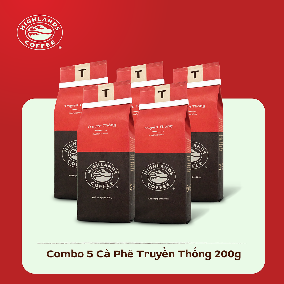 Combo 5 gói Cà Phê Rang Xay Truyền Thống Highlands Coffee (200g)
