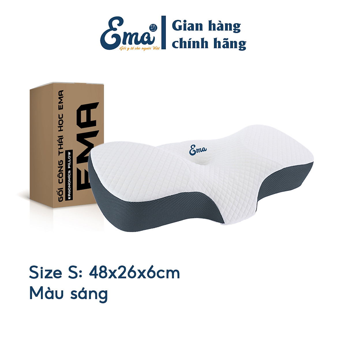 Gối cao su non công thái học chống đau vai ngáy, ngủ ngáy, hỗ trợ ngủ nhanh EMA- Thiết kế riêng biệt cho tư thế nằm ngửa và nằm nghiêng