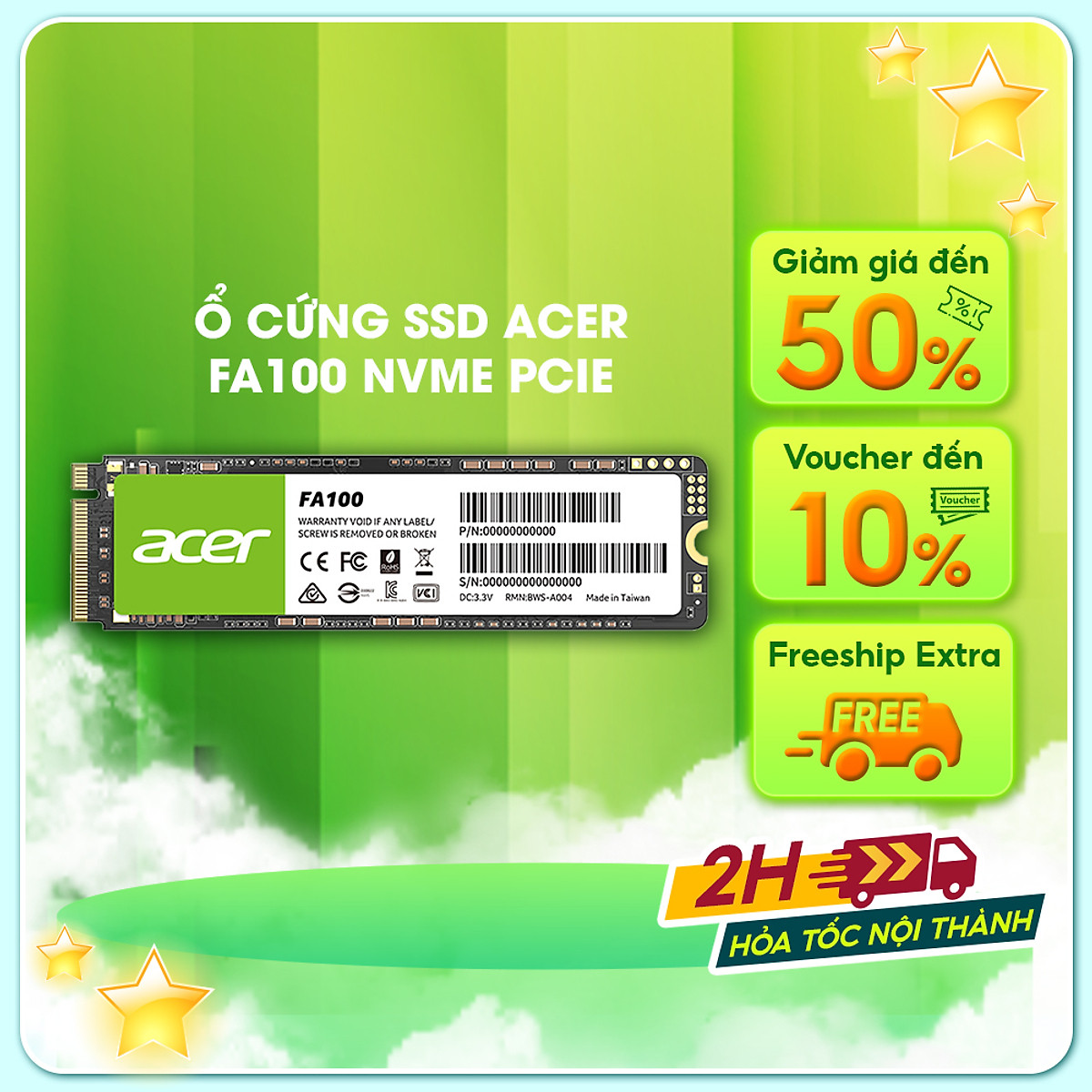 Ổ cứng SSD Acer FA100 M2 NVMe PCIe Gen3 128GB - 2TB - Hàng chính hãng