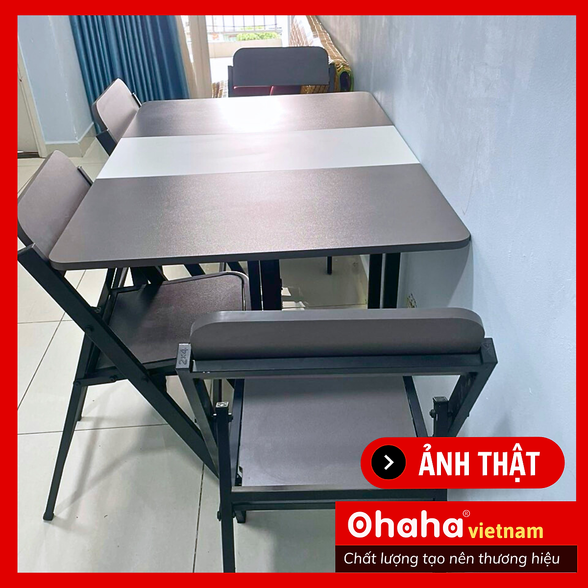 BÀN ĂN GẤP GỌN THÔNG MINH CÓ GHẾ VÀ BÁNH XE OHAHA - BA023
