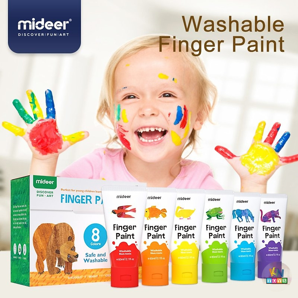 Bộ màu vẽ tay Finger Paint 8 màu chính hãng MIDEER (cho bé từ 3 tuổi)