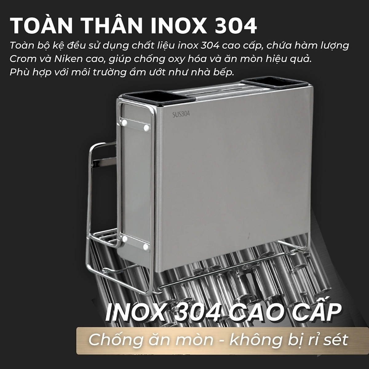 Kệ inox 304 DandiHome đựng dao thớt, đũa đa năng trong nhà bếp