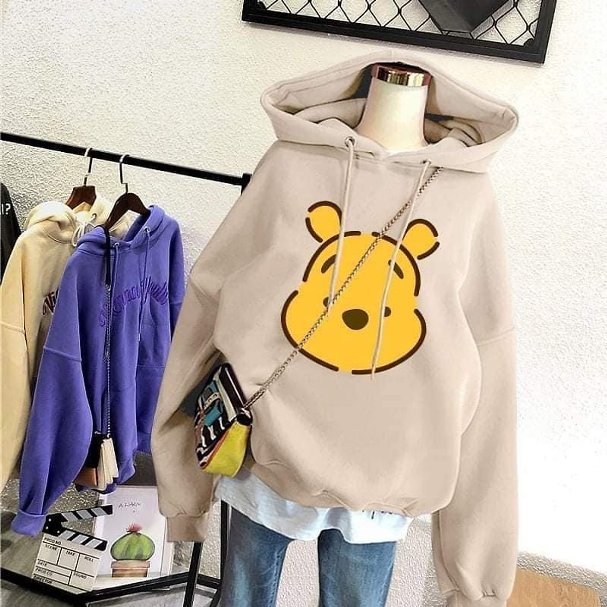 ÁO NỈ BÔNG CÓ NÓN HOODIE TRƠN TÚI TRƯỚC UNISEX (KEM TAN)