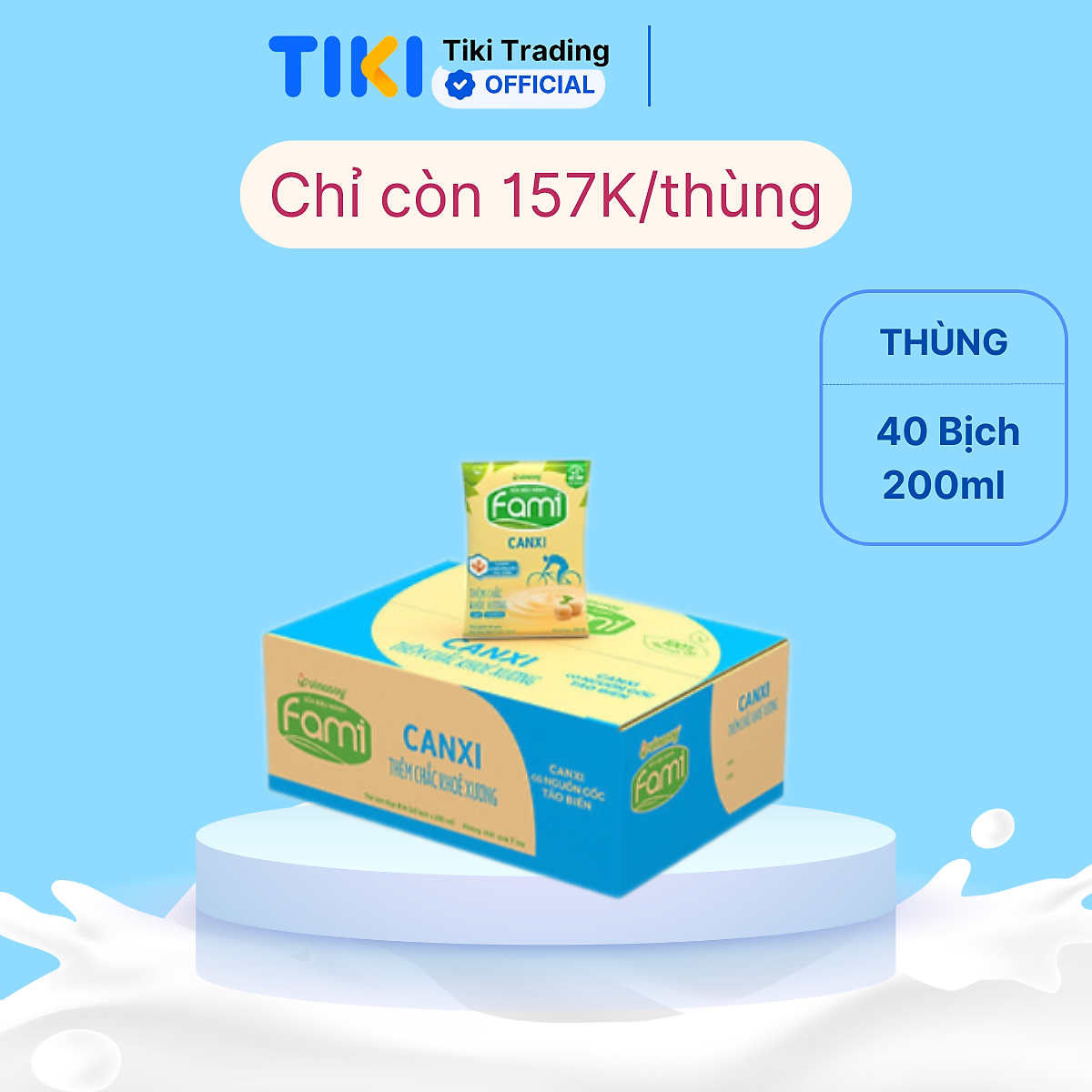 Thùng Sữa Đậu Nành Fami Canxi Nguyên vị (200ml x 40 Bịch)