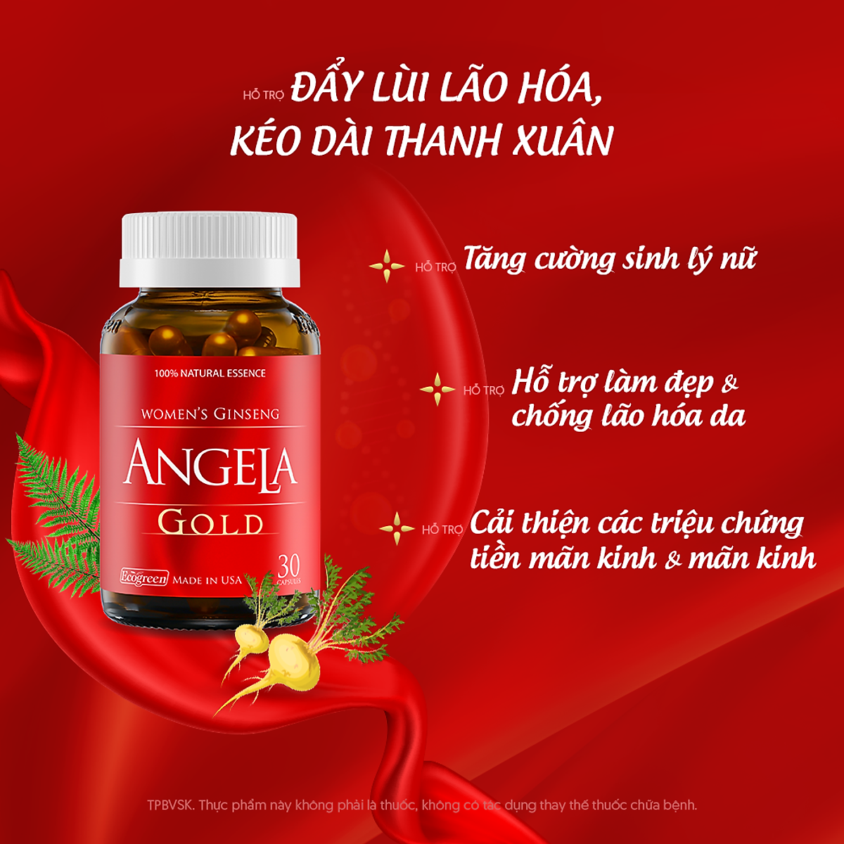 Viên uống ANGELA GOLD tăng cường sinh lý nữ với Lepidium Meyenii, P.Leucotomos (30 viên)