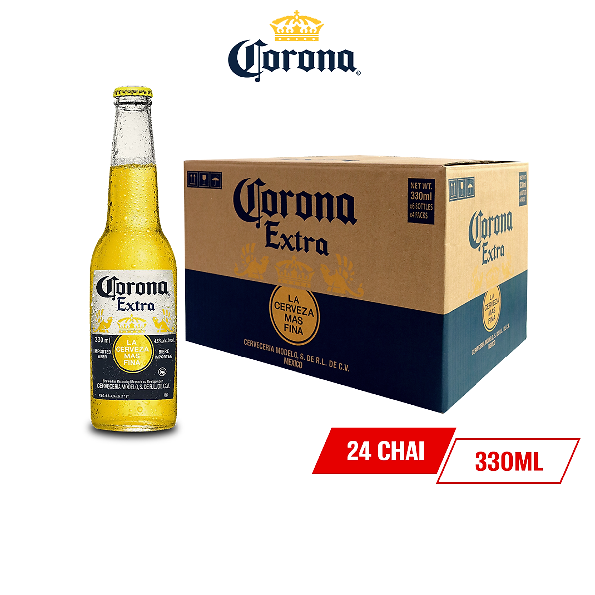 Thùng Bia Corona Extra 330ml x 24 chai - Bia Nhập Khẩu