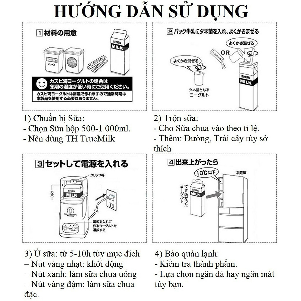 Máy Làm sữa Chua 3 Nút Tự Động Yogurt Maker Nhật - Làm Sữa Chua Tại Nhà Đơn Giản - Hàng Chính Hãng MINIIN