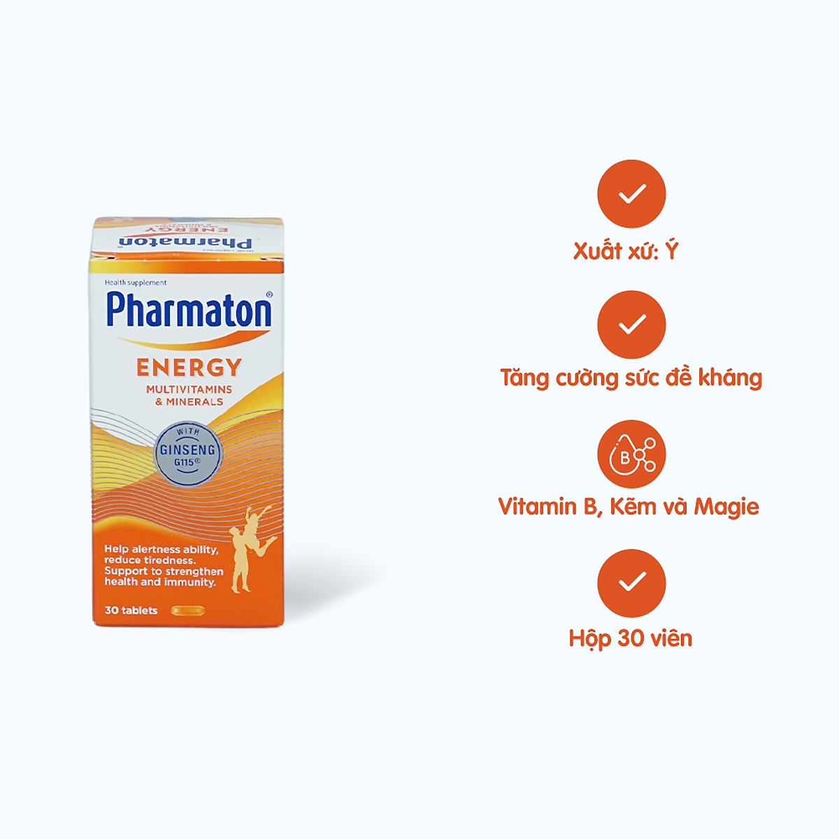 Viên uống Pharmaton Energy bổ sung nhân sâm G115, vitamin tổng hợp và khoáng chất (Hộp 30 viên)