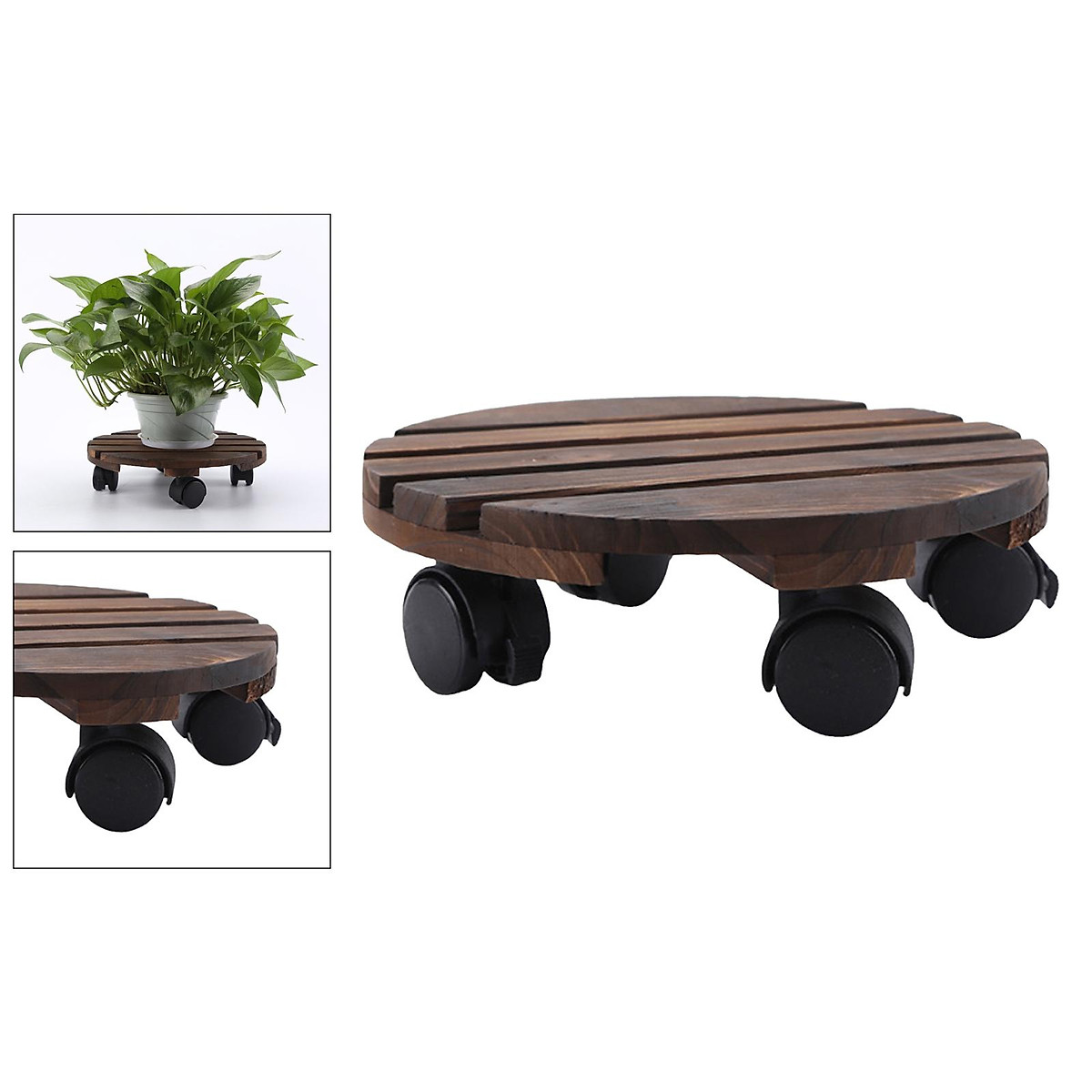 Rolling Plant Stand Caddy Round Flower Pot Trolley Stand With Wheels Ngoài trời & sân vườn