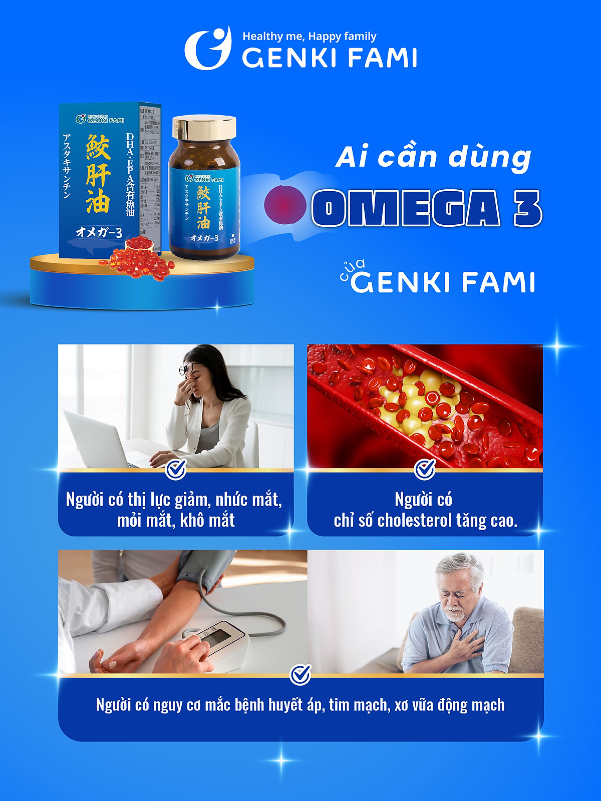 Dầu Gan Cá Mập Omega 3 Astaxanthin Genki Fami Nhật Bản, Bổ Mắt, Bổ Não Tốt Cho Tim Mạch Hộp 90 viên