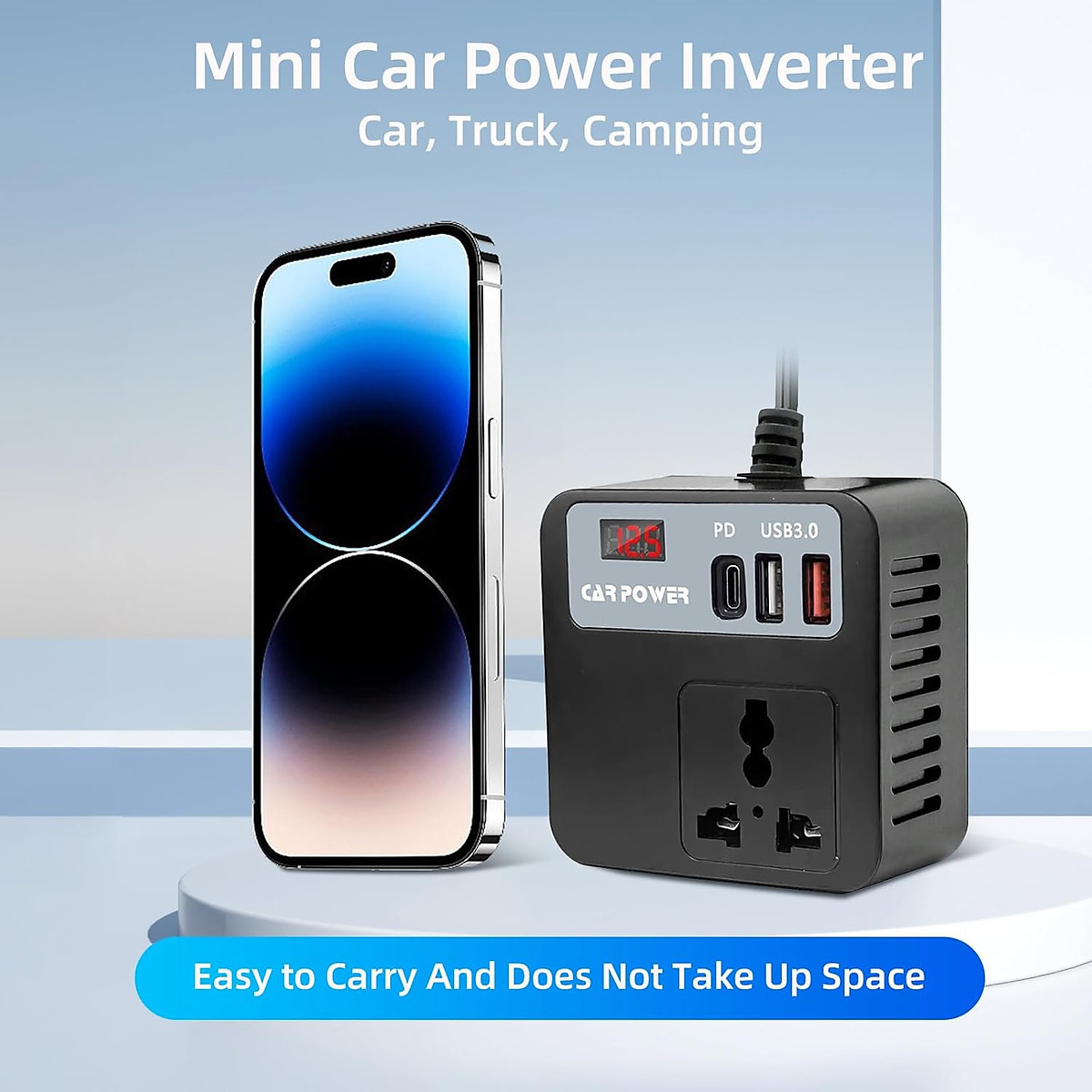 Bộ Chuyển Đổi, Biến Tần Đa Năng 12V/24V Sang 110V/220V Cho Xe hơi, Ô tô. 1 Type C - 2 cổng USB có sạc nhanh QC3.0, Bật Lửa