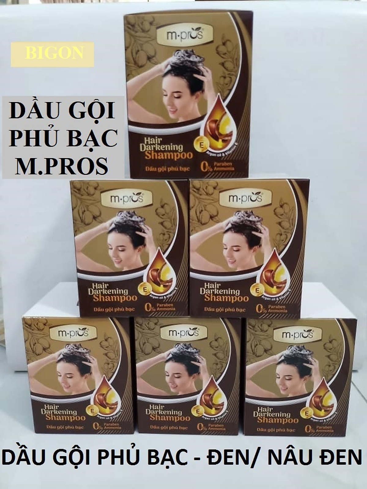 Dầu Gội Nhuộm Tóc Đen & Nâu Phủ Bạc Siêu Dưỡng M.PROS Gói 25ml
