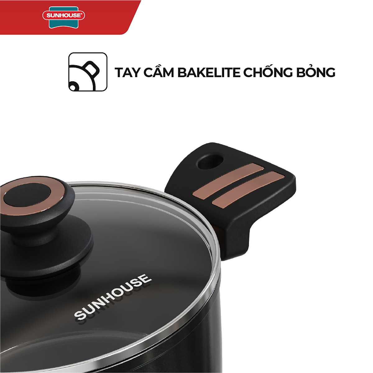 Nồi chống dính Ultra titanium Sunhouse - Dùng cho mọi loại bếp - Hàng chính hãng