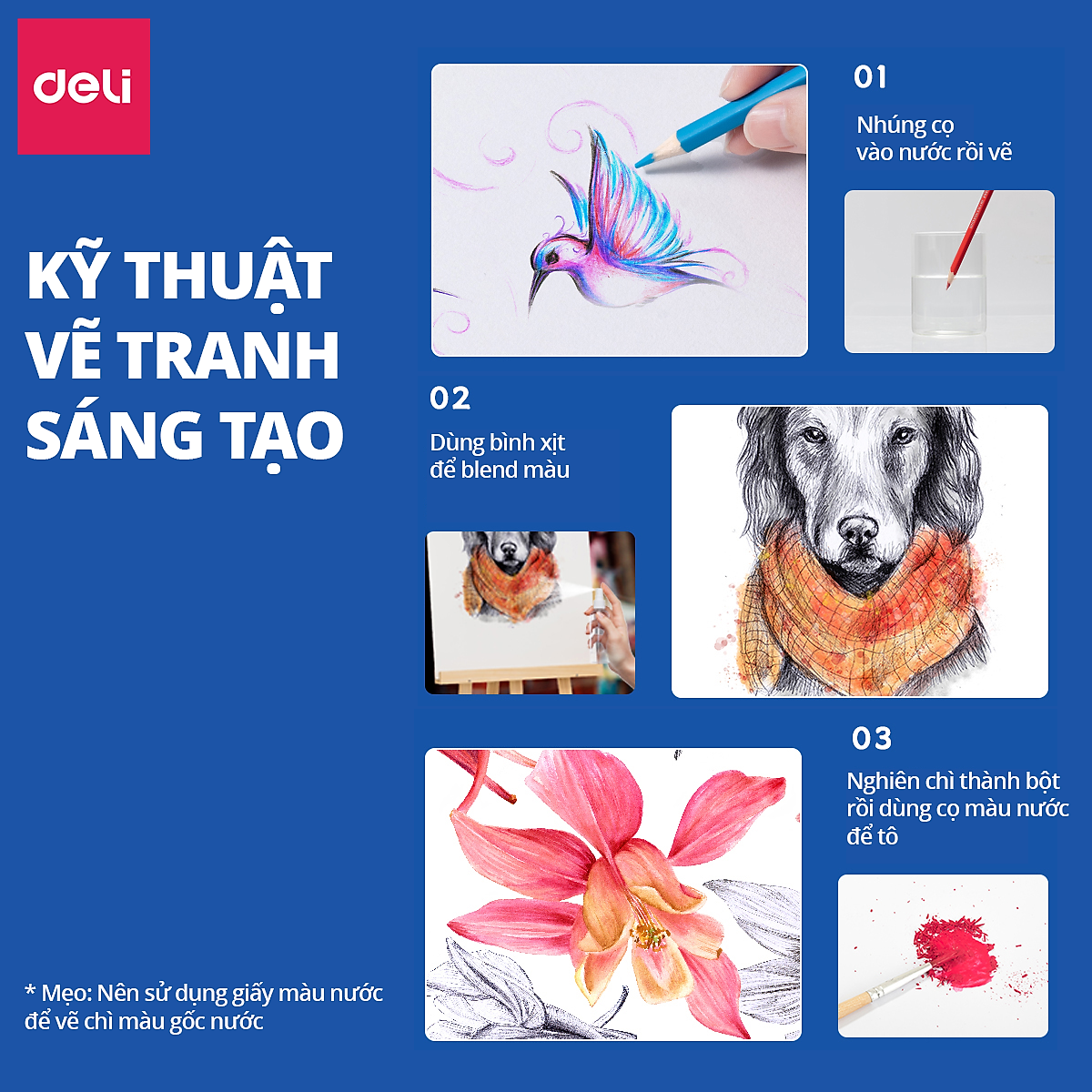 Bút Chì Màu Gốc Nước Cao Cấp Deli 24/36/48/72 Màu Hộp Thiếc - Không Dễ Gãy Tô Vẽ Tranh Chuyên Nghiệp