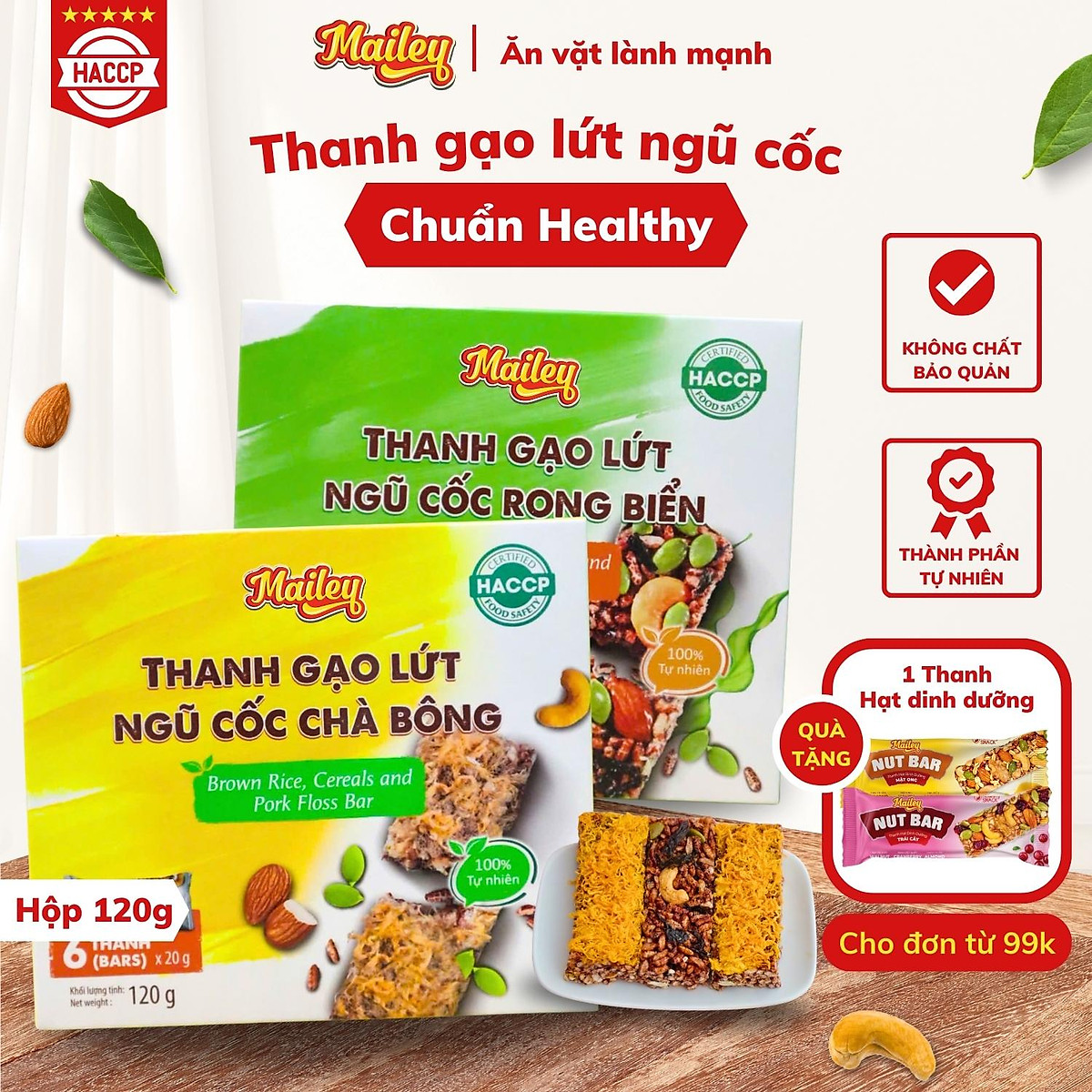 Thanh gạo lứt ngũ cốc chà bông/rong biển mix hạt Mailey Hộp 120g - Bánh gạo lứt ăn kiêng hỗ trợ giảm cân