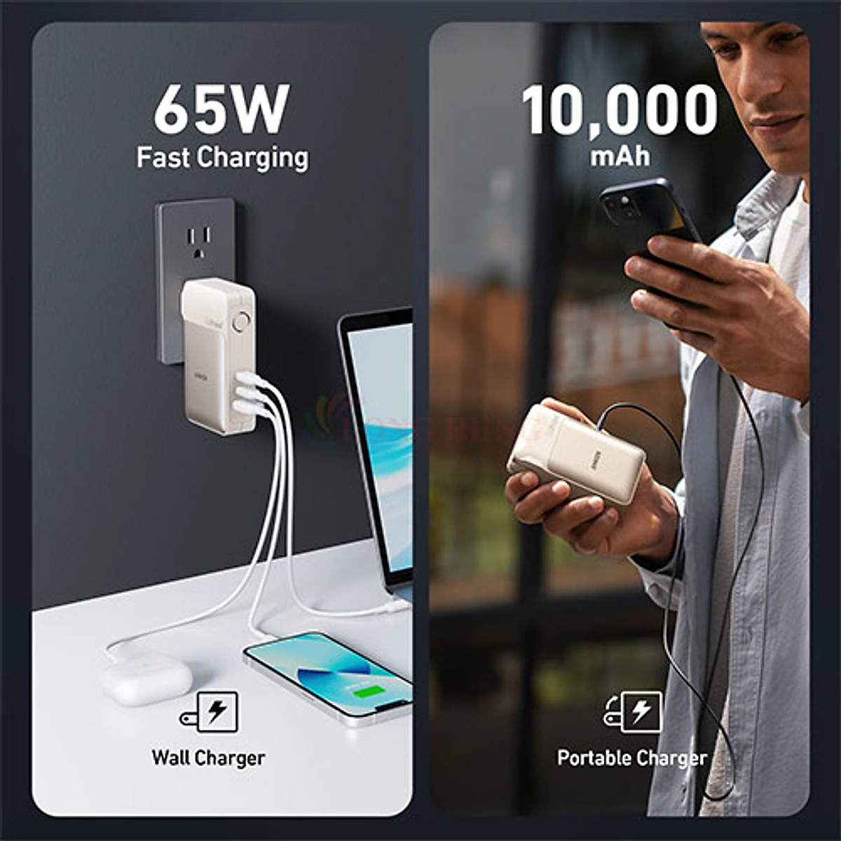 Sạc dự phòng kiêm cốc sạc Anker 733 GaNPrime PowerCore 2 in 1 1USB 2Type-C 65W 10000mAh A1651 - Hàng chính hãng