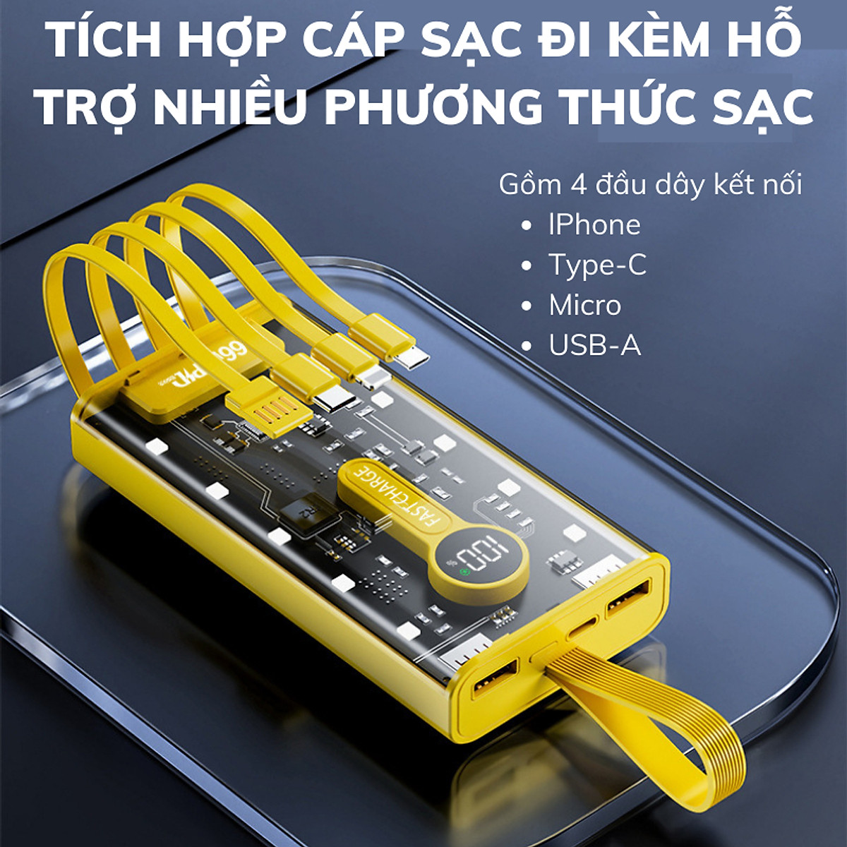 Sạc Dự Phòng 20000mAh - 66W Siêu nhanh sạc nạp dùng bộ vi mạch thế hệ mới - Hàng nhập khẩu