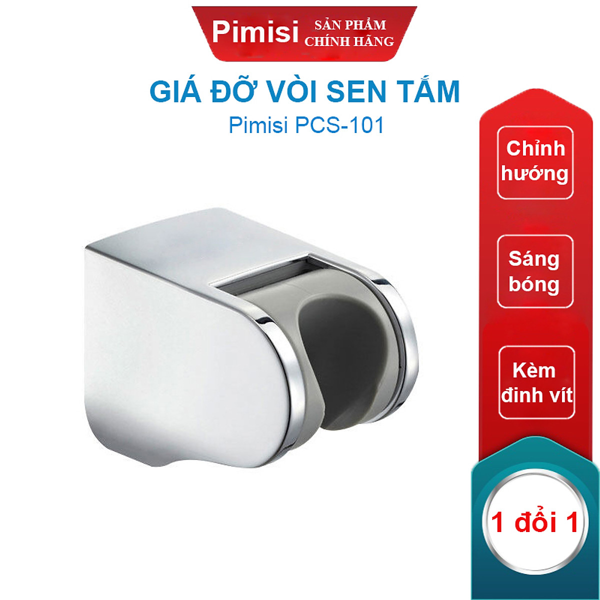Giá Đỡ Vòi Sen Tắm Pimisi PCS-101 Điều Chỉnh Gập Hướng Tay Sen Cài Cho Vòi Hoa Sen Tắm Gắn Tường Mạ Màu Inox Sáng Bóng Dễ Vệ Sinh | Hàng Chính Hãng