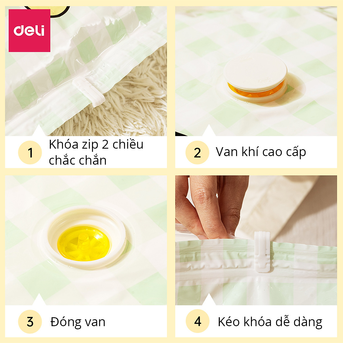 Túi Hút Chân Không Đựng Quần Áo Chăn Ga Gối , Thú Bông Deli - Loại Dày Cao Cấp Bọc Để Chăn Màn 2 Lớp Khóa Zip Chống Rò Rỉ Hơi Bảo Vệ Quần Áo, Chăn Ga Khỏi Ẩm, Nấm Mốc, Chống Nước Tuyệt Đối