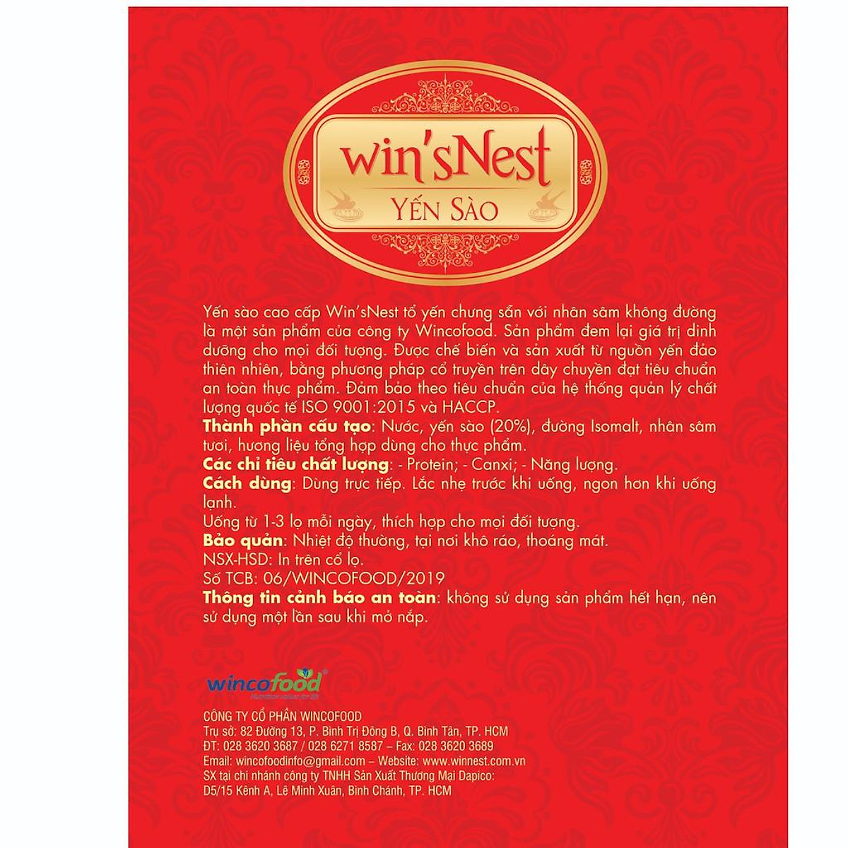 Combo 12 lọ Yến Sào Win'snest Tổ Yến Chưng Sẵn Nhân Sâm Không Đường 20% (70ml/ Lọ)