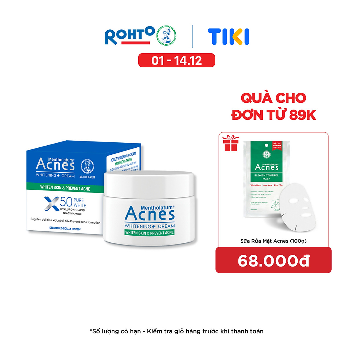 Kem dưỡng trắng da Acnes Whitening+ Cream 50g