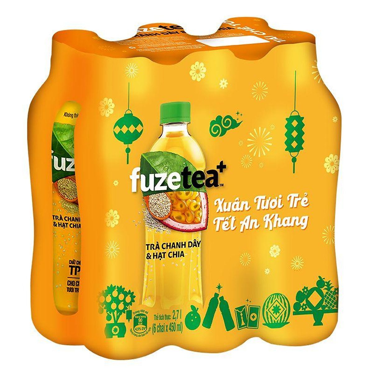 Lốc 6 Trà Chanh Dây Và Hạt Chia Fuze Tea Plus Chai 450ml - Nước ...