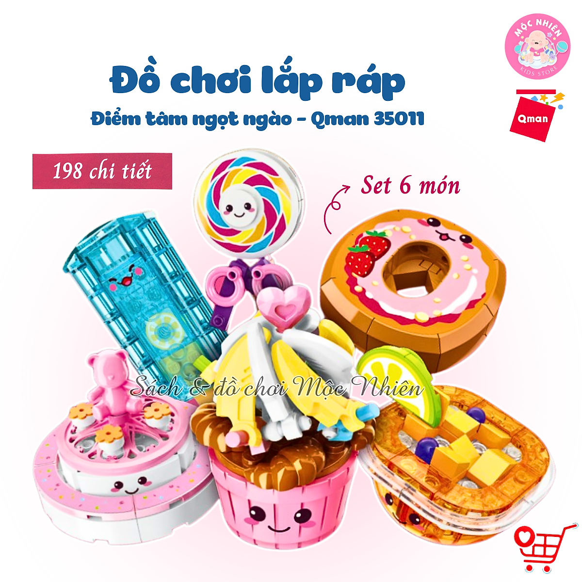 Đồ chơi xếp hình, lắp ráp 6 in 1 Qman 35011 - Điểm tâm ngọt ngào - Dành cho bé gái từ 6 tuổi