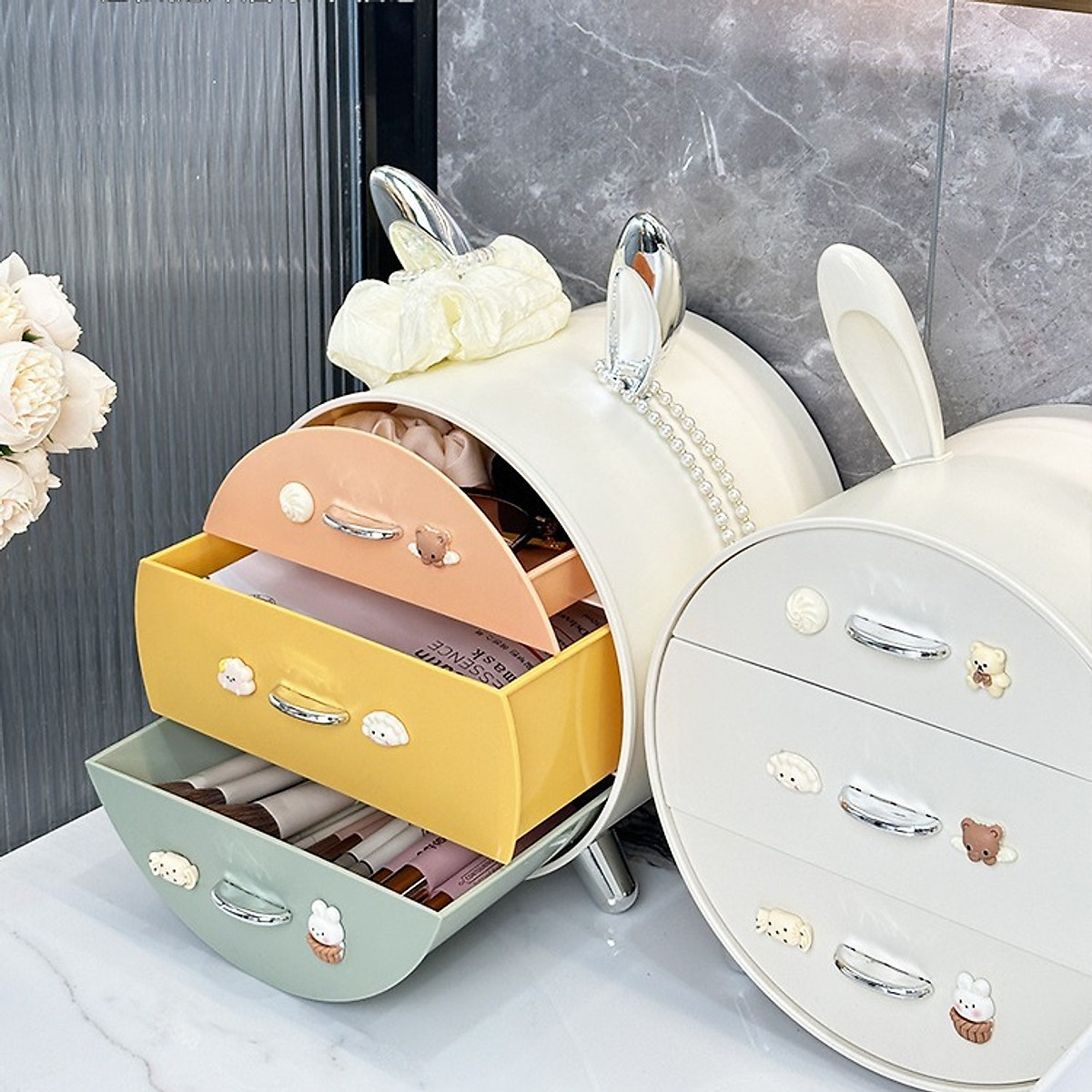 Kệ Đựng Mỹ Phẩm Kệ Đựng Đồ Trang Điểm Đựng Đồ Cá Nhân 3 Ngăn Hình Tai Thỏ Đa Năng Tiện Lợi Để Bàn