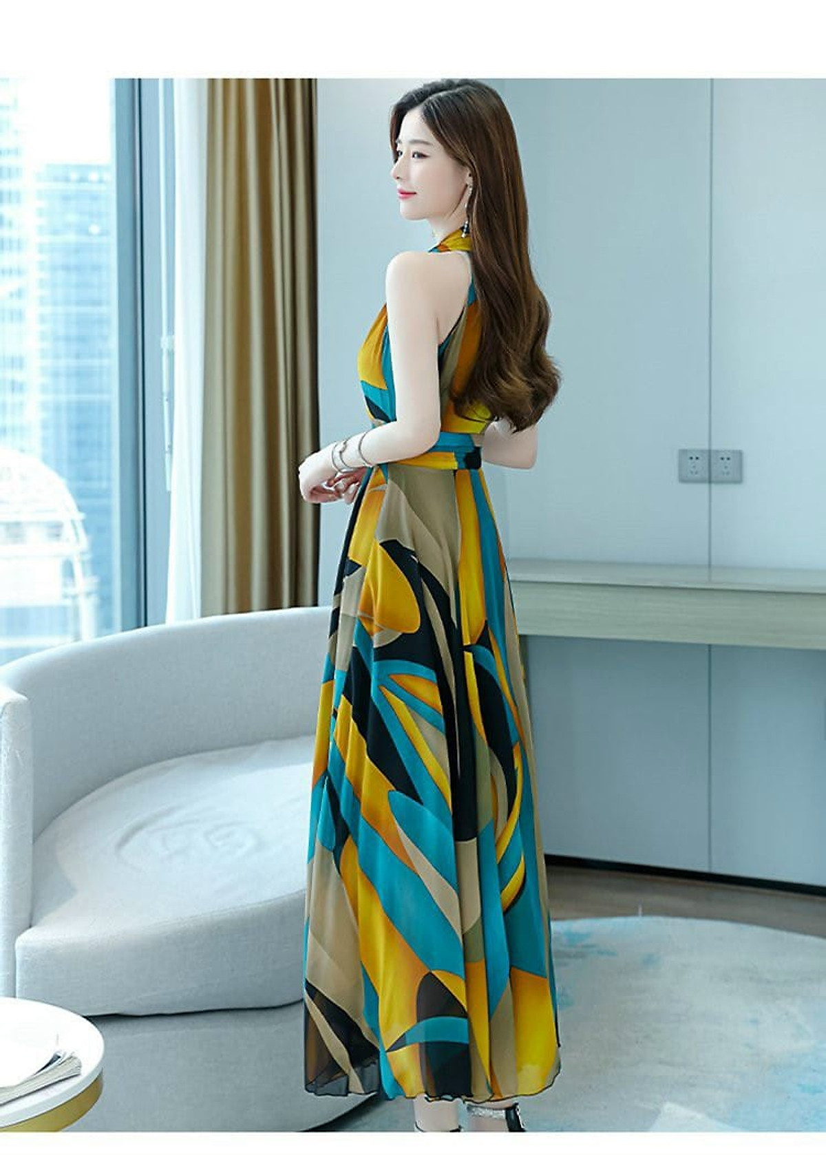 ĐẦM MAXI VOAN HỌA TIẾT CỔ ĐẮP CHÉP