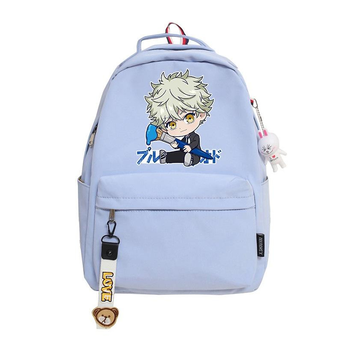 Blue Period. Backpack With Pendant Breathable Large Capacity Students Bag School Gift For Kids Macaron Candy Blue Period. Backpack With Pendant Breathable Large Capacity Students Bag School Gift For Kids Macaron Candy