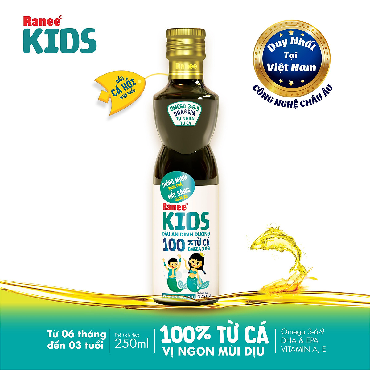 Dầu ăn dinh dưỡng cho bé 100% từ cá Ranee Kids 250 ml + Tặng kèm nước mắm 40N 60ml
