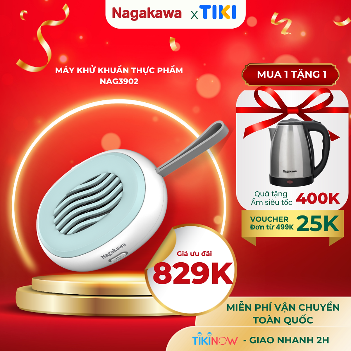 Máy khử khuẩn thực phẩm cầm tay Nagakawa NAG3902 - Công nghệ Hydroxyl - Hàng Chính Hãng
