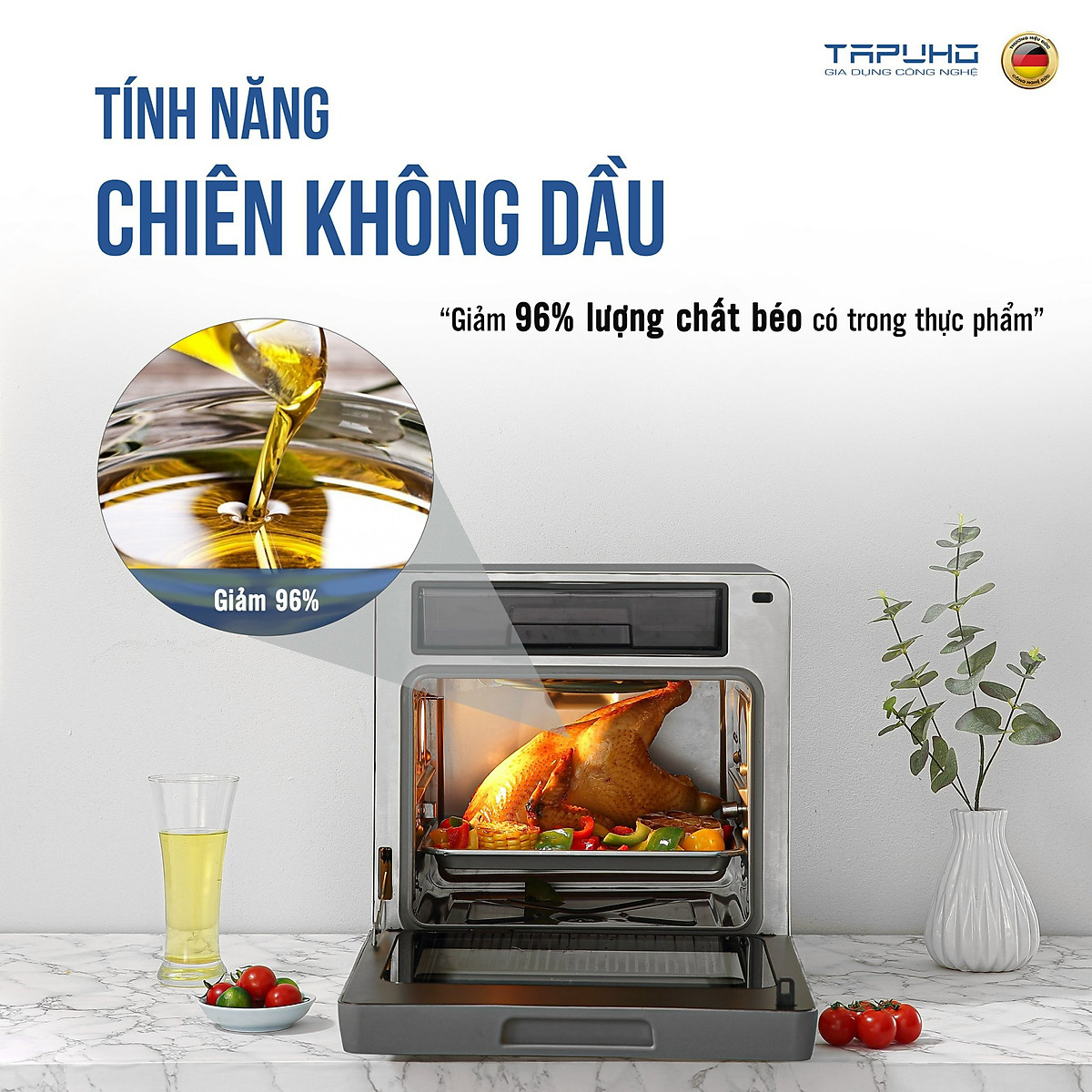 Nồi chiên hơi nước cao cấp TAPUHO TSF16 - Thương hiệu Đức - 2.800w - 16 lít - BH 2 năm