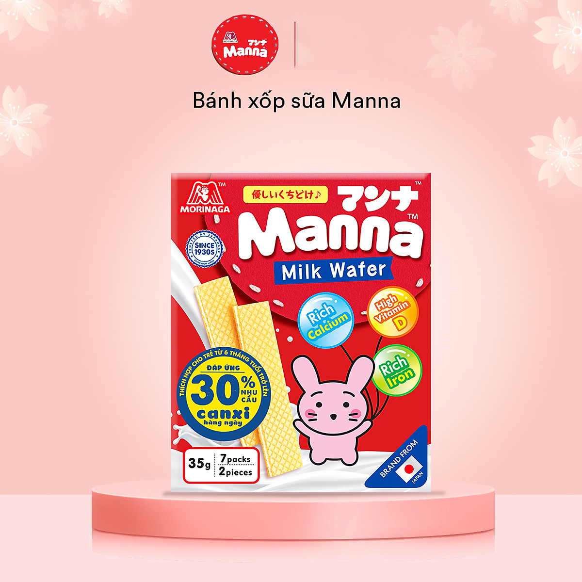 Bánh xốp dinh dưỡng Manna Morinaga, bánh ăn dặm vị sữa dinh dưỡng cho bé 35g (Cho trẻ từ 6 tháng tuổi)