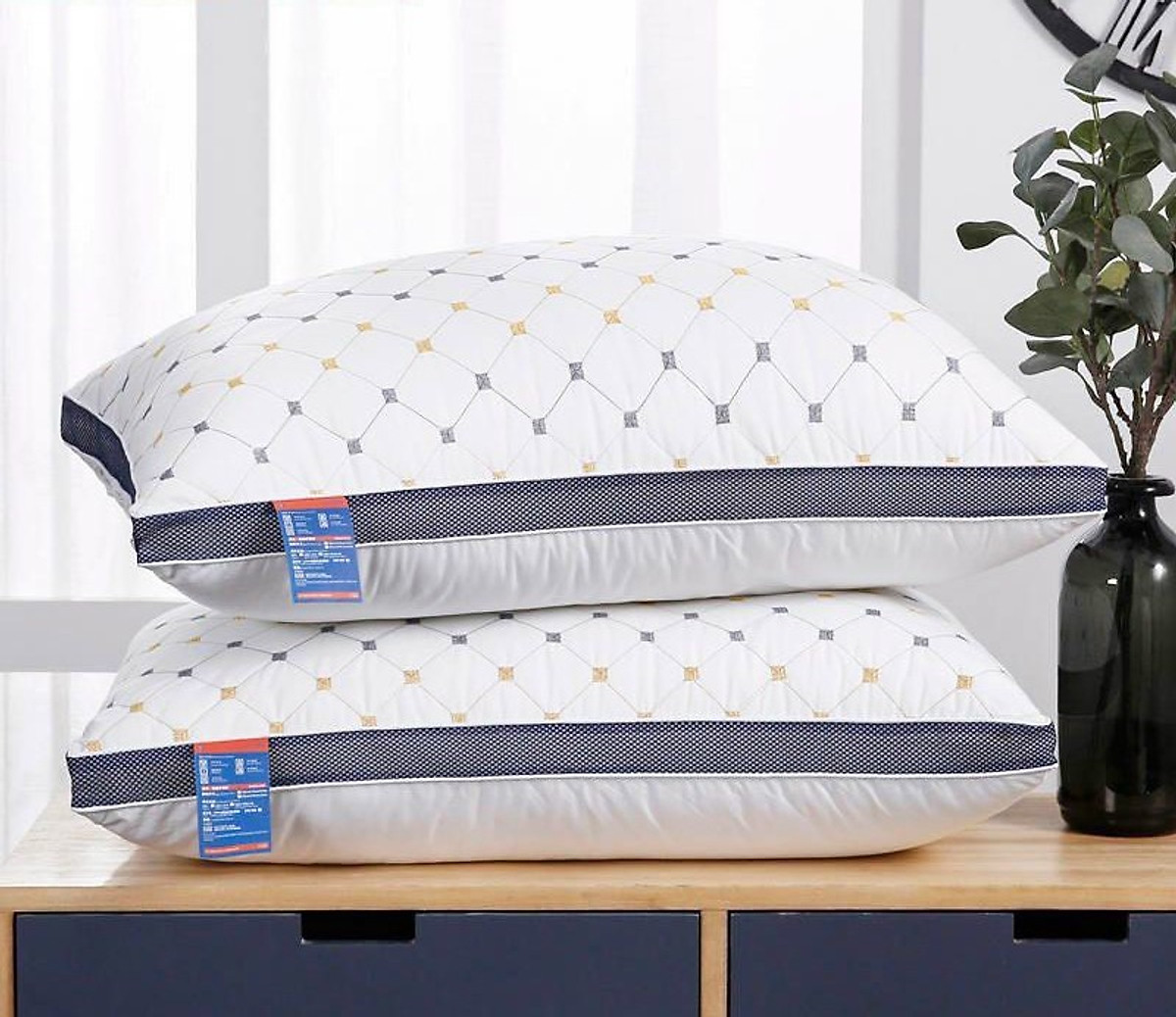 Đôi ruột gối nằm trần trám LIDACO cao cấp bông tự nhiên vải cotton 100% kích thước 50x70cm (2 chiếc)