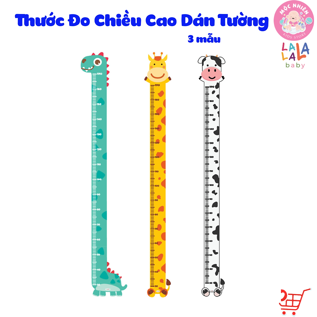 Thước Đo Chiều Cao Dán Tường cho Bé ( Decal Dán Tường ) Hình Con Vật Đáng Yêu - Lalala Baby