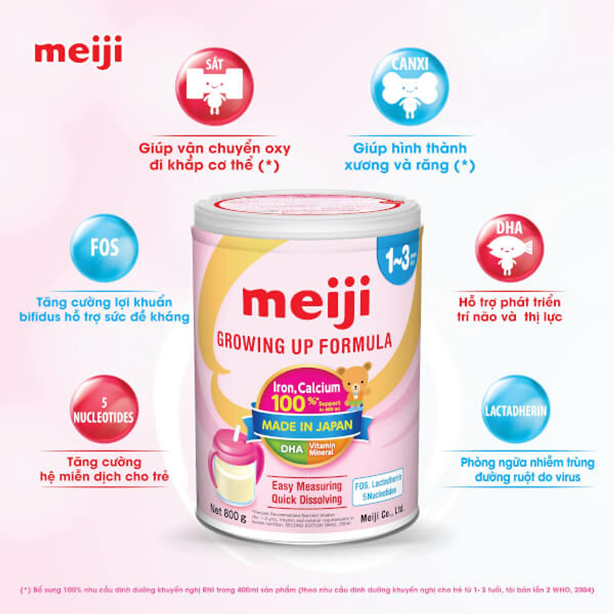 Sản phẩm dinh dưỡng công thức Meiji Growing up Formula 800g (Dành cho trẻ từ 1-3 tuổi)