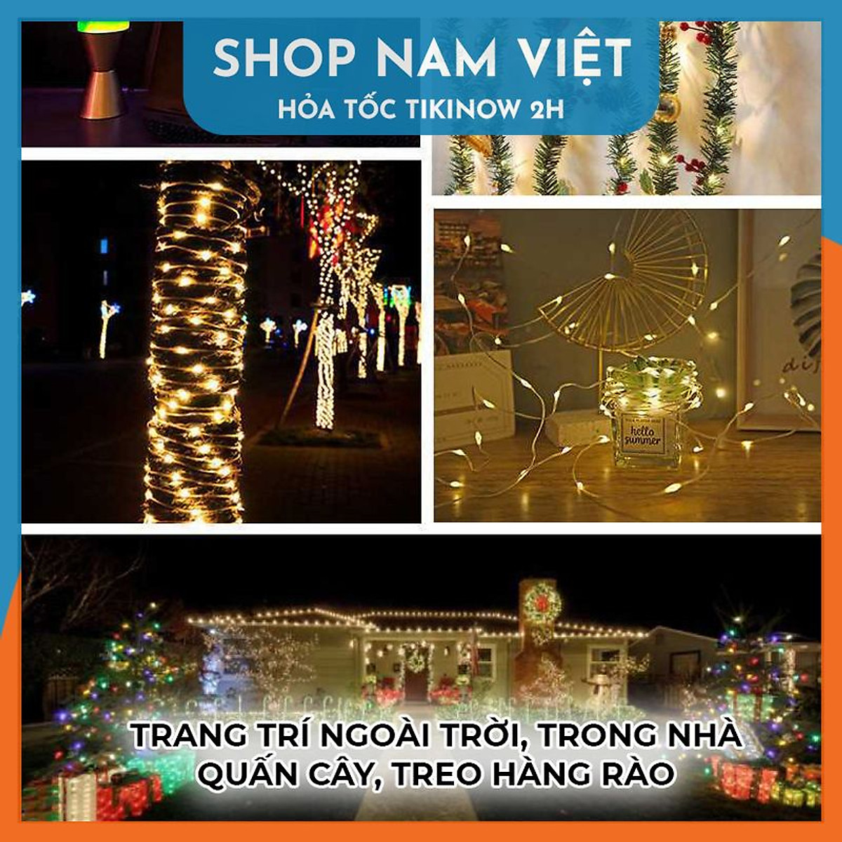 Đèn Led Đom Đóm Hạt Gạo Chống Nước Trang Trí Ngoài Trời, 8 Chế Độ Nháy
