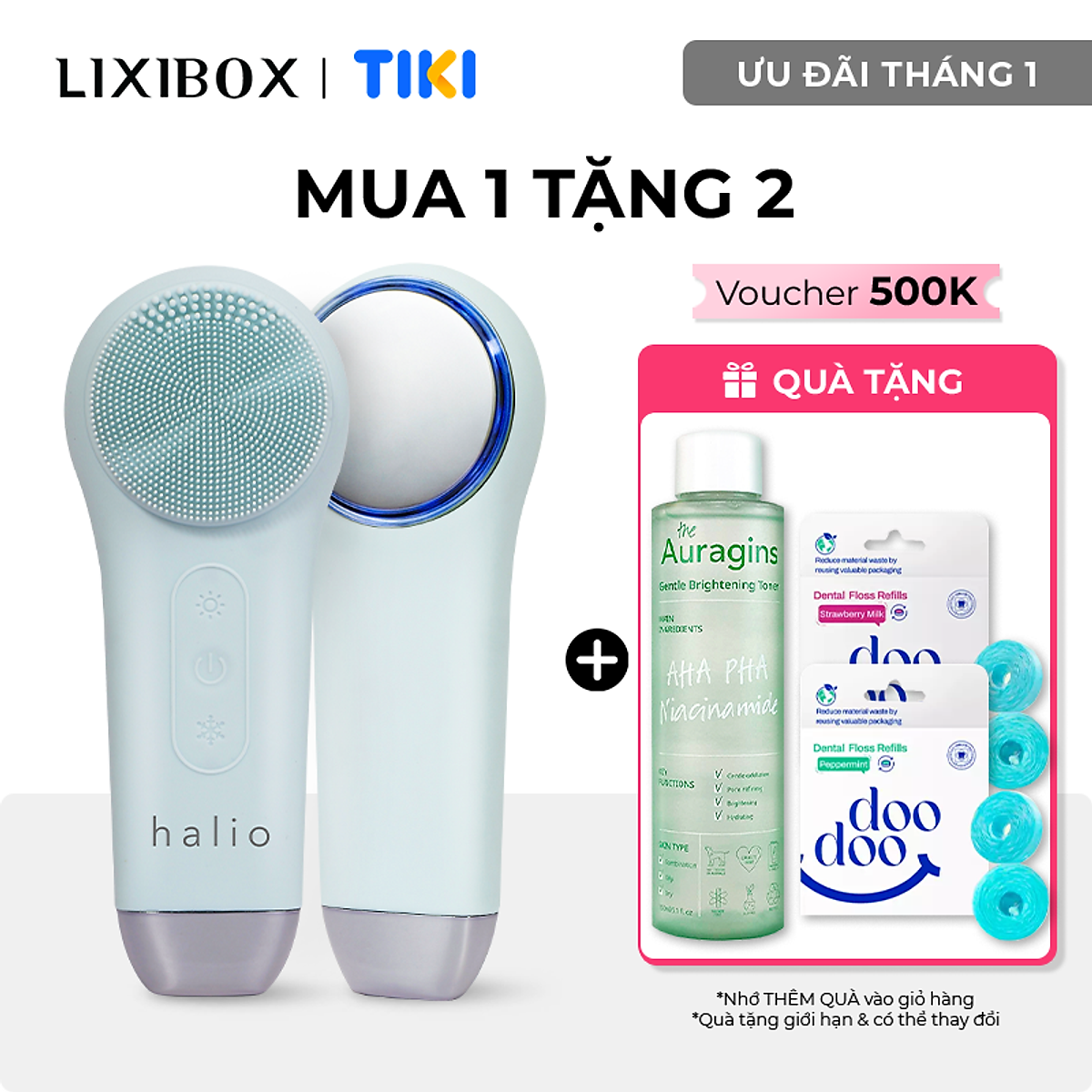 Máy Rửa Mặt Massage Tích Hợp Liệu Pháp Ánh Sáng và Nhiệt Halio Multi-task Cleansing & Massaging Device with Red Blue Light Therapy 5 in 1