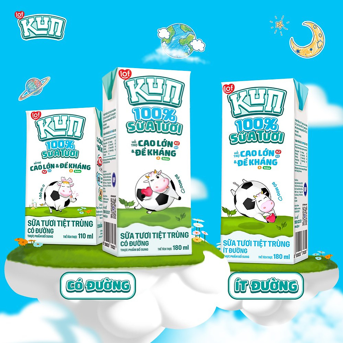Thùng 48 hộp KUN 100% Sữa tươi có đường 110ml/hộp