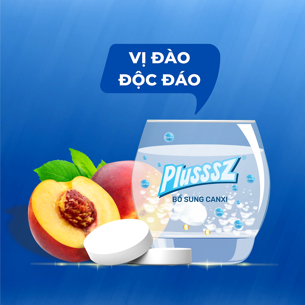 Viên bổ sủi bọt Plusssz Calcium Vị Đào không đường