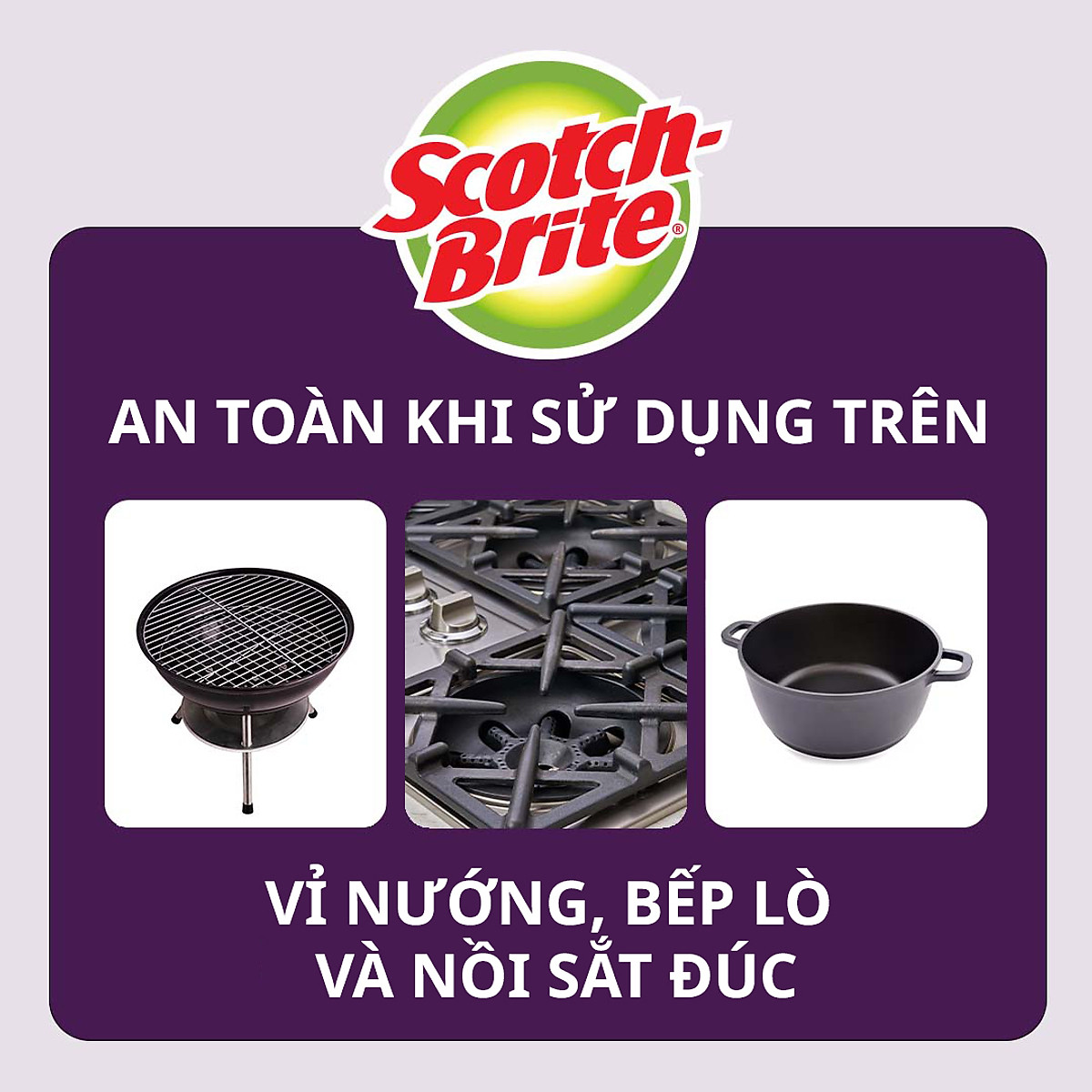Cước Rửa Chén Siêu Mạnh Scotch Brite - Cọ rửa mọi vết bẩn cứng đầu, an toàn cho vỉ nướng, nồi inox, gang, thép