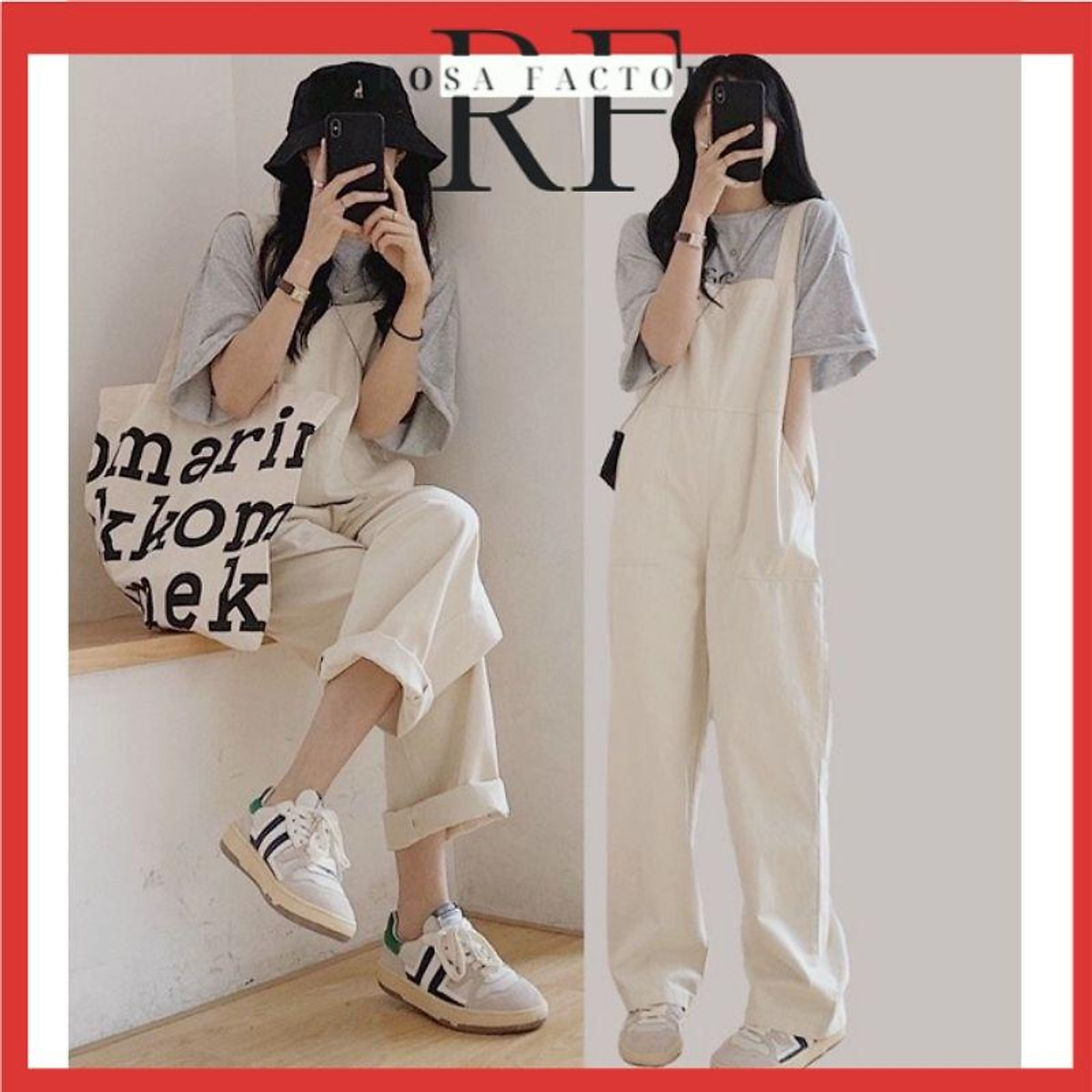 Yếm quần kaki nữ form rộng unisex oversize phong cách ulzzang màu be SB-0002