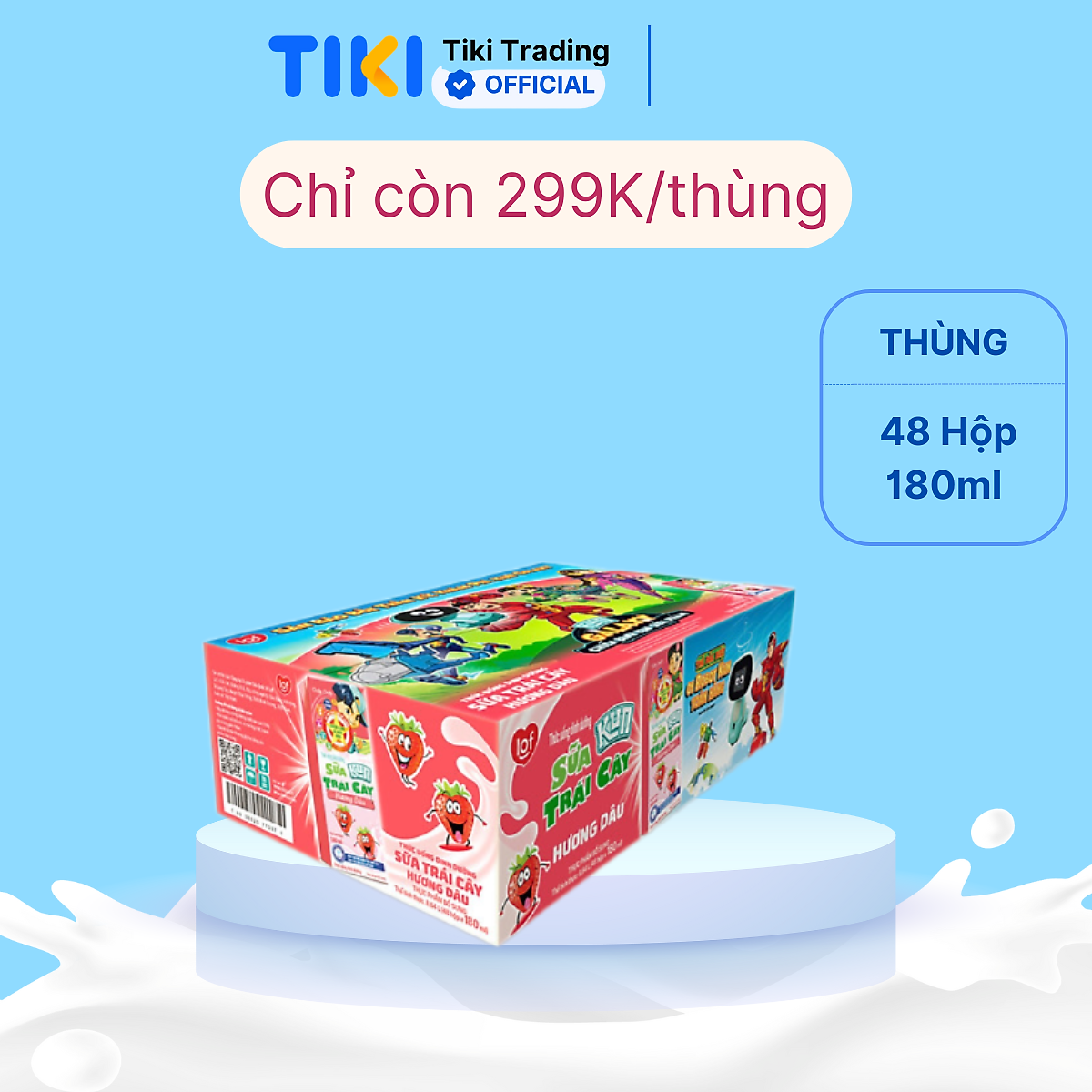Thùng 48 Hộp Sữa Trái Cây KUN Hương Dâu 180ml/hộp(thẻ cào)