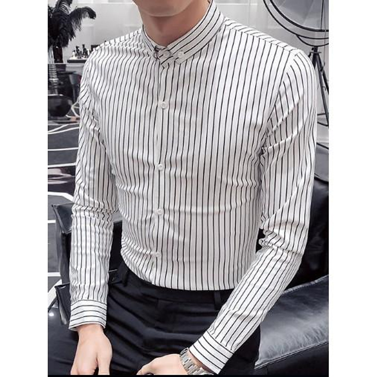 Đồng Phục Áo Sơ Mi Nữ Sọc Đen Trắng